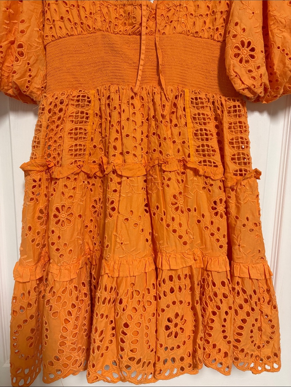 Cynthia Rowley Orange Eyelet Tiered V‑Neck Mini Dress - Picture 5 of 7